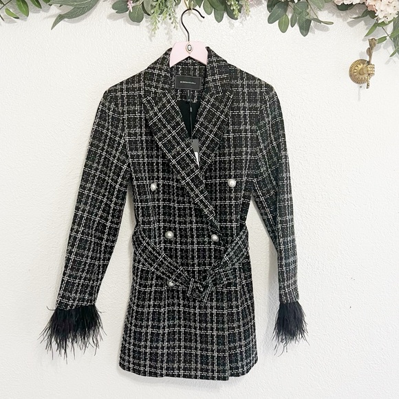 NWT BCBGMaxAzria Tweed Blazer Dress With Feather Sleeves - Picture 4 of 14